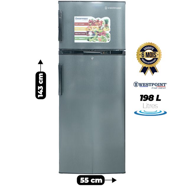 Réfrigérateur Double Battant  WESTPOINT - WRMN-2223.EC - 198 litres - R600a - Gris