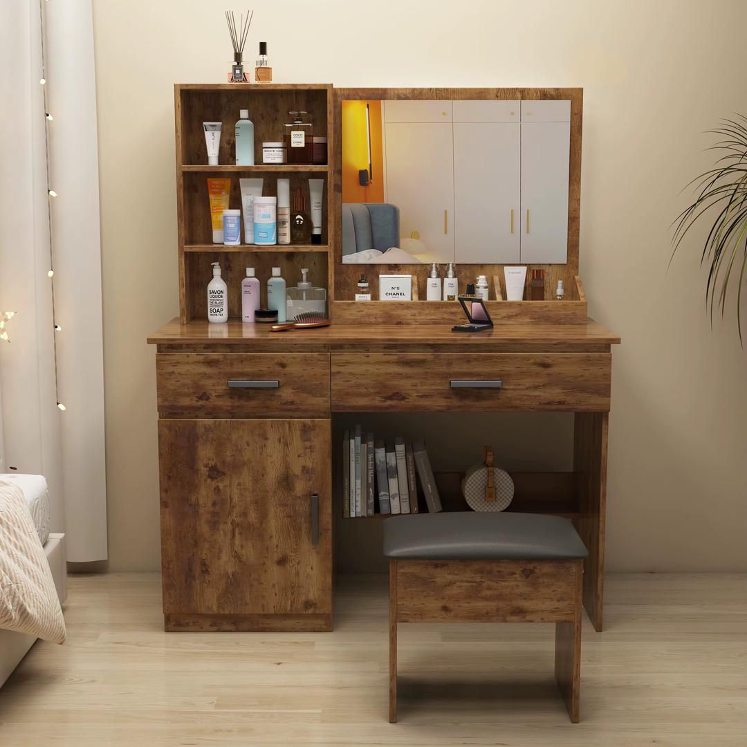 Coiffeuse en bois avec miroir et rangement