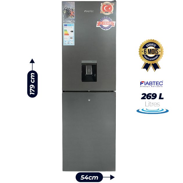 Réfrigérateur combiné FIABTEC - FTTL-277269 - 269 litres - Avec distributeur d'eau - Inox