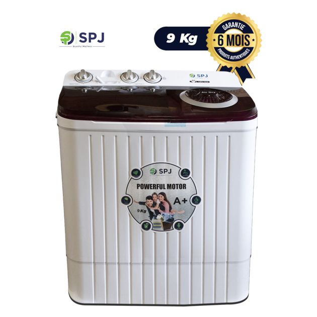 Machine à laver Semi-Automatique SPJ - TLWTU-10SAM - Chargement par le haut - 9kg - Argent - Garantie : 6 mois