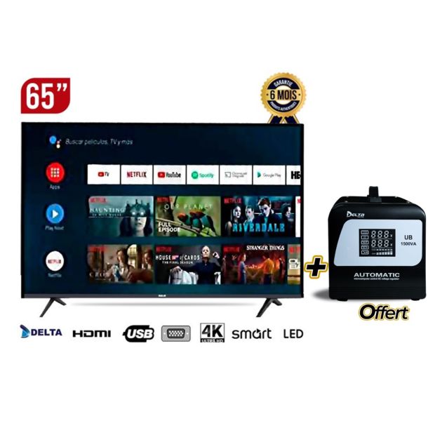 TV Smart DELTA 65 pouces - 65DL1514 - 4K - Android 13 + Régulateur de tension numérique - DELTA - 1500VA - UB -1500
