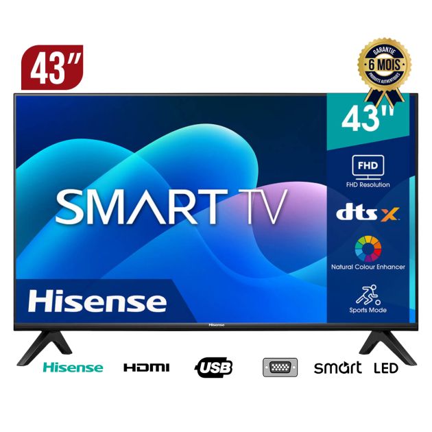 Smart TV Hisense 43A4K - 43 pouces - Full HD - Noir - Garantie 6 mois
