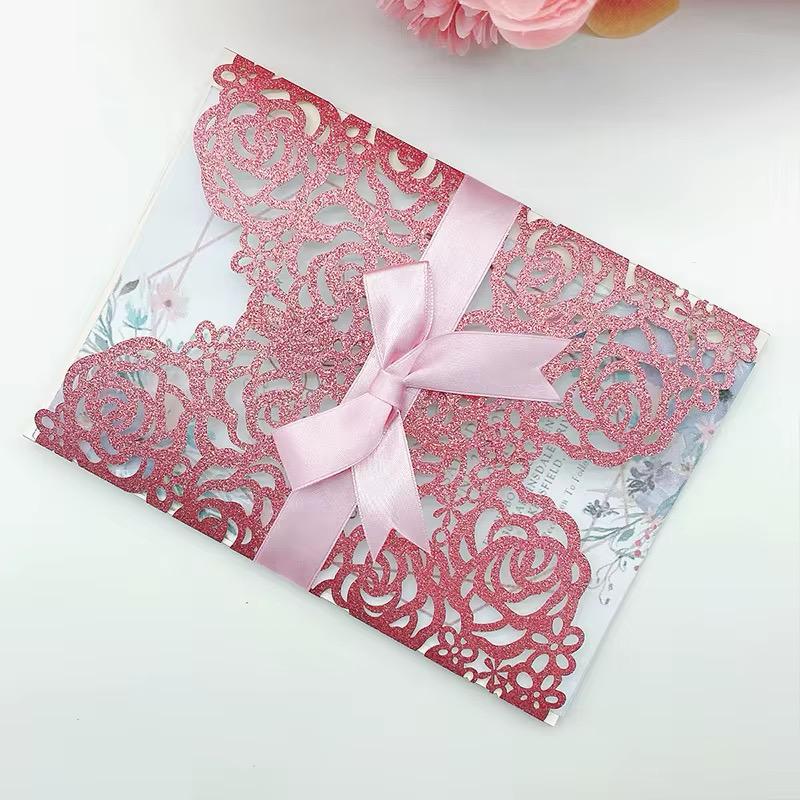 Faire-part Rose Éclatant Ruban Charmant