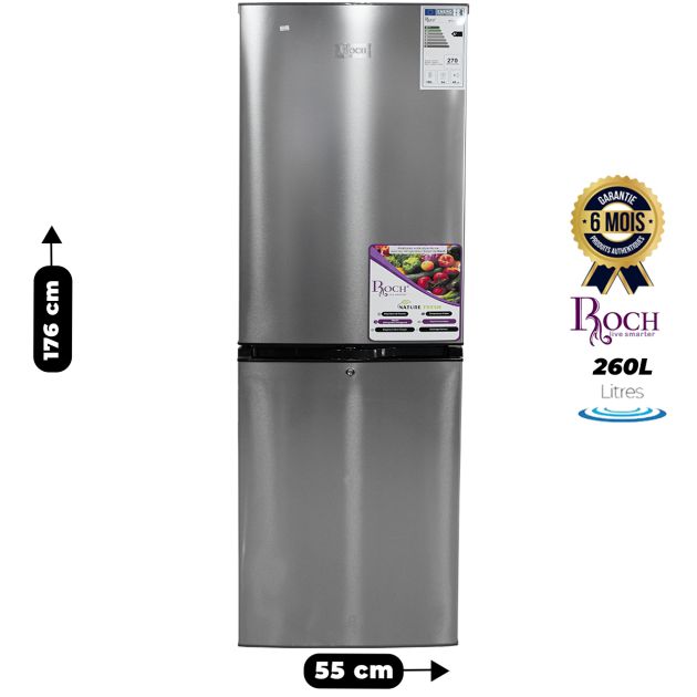 Réfrigérateur Combiné ROCH - RFR-325DBL - 260 Litres - Gris