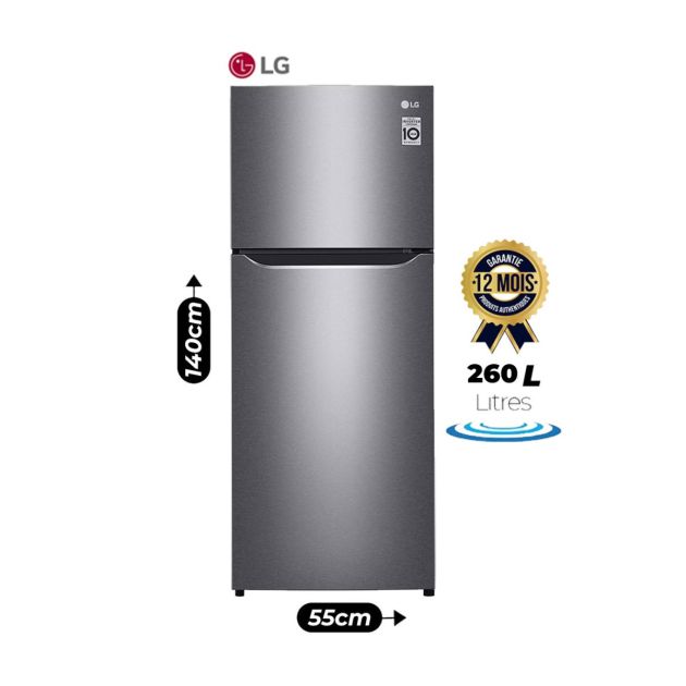Réfrigérateur LG à Double Battant avec compresseur Smart Inverter - 260 litres - GL-C322SLBB - Classe énergétique A+++