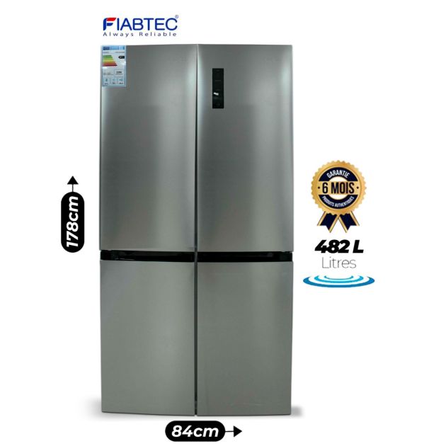 Réfrigérateur Porte Française Double Battant - 482 litres - FIABTEC - FTKG-CD-492W - No Frost A+++ - Acier inoxydable