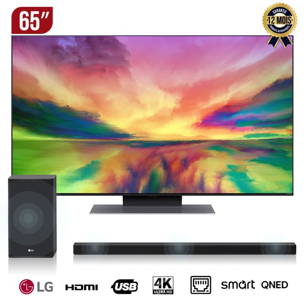 LG TV QNED - 65 pouces - 65QNED816RA - WebOS Smart AI - ThinQ - Magic Remote - Version 2023 + Barre de Son LG - SN5 - 400W Bass Boost - USB - Garantie 12 Mois