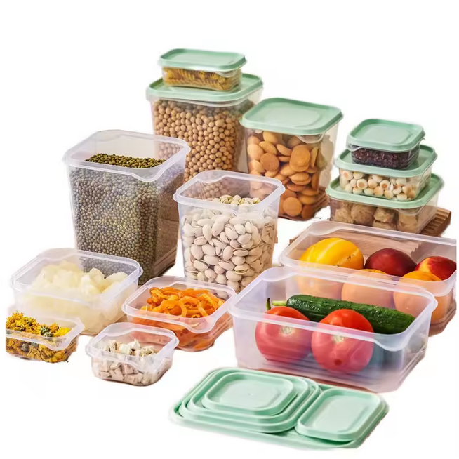 Ensemble de bac à légumes en plastique flexible de 17 pièces Boîte de rangement en PP en forme de rectangle Conservation au micro-ondes pour réfrigérateur à usage domestique 5kg