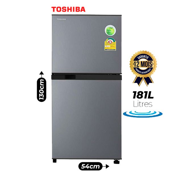 Réfrigérateur Double Battant TOSHIBA- GR-B22KP - No frost - A+ - 181L - Gris Clair