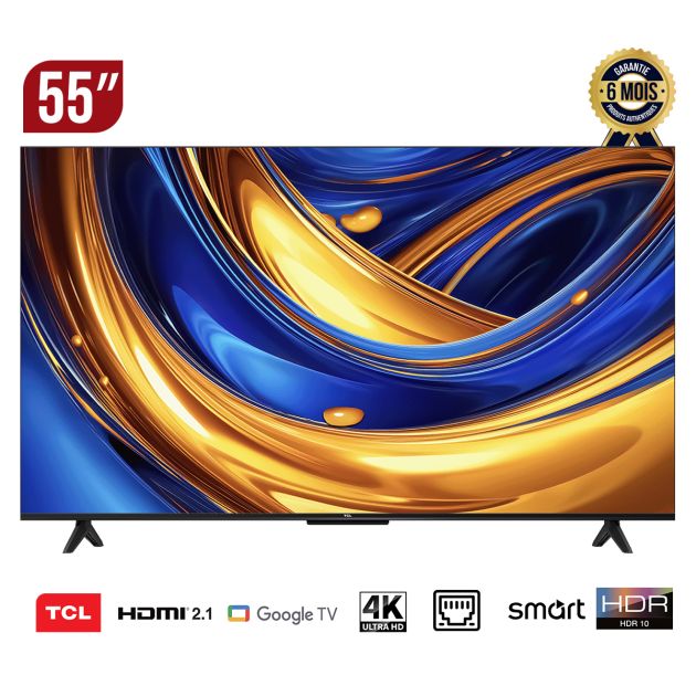 TV SMART TCL 55 pouces - 55V6 - 4K - Édition 2024- Bluetooth -Google Assistant, Chromecast - 6 Mois