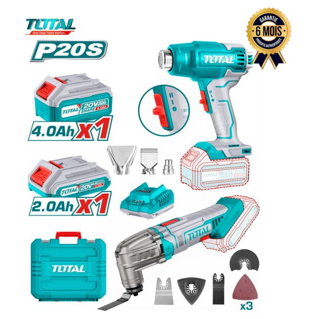 Combo décapeur Thermique 20V + Outil multifonction 20 V - TOTAL TOSLI230705 - 6 Mois