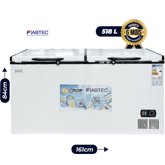 Congélateur coffre à vitres coulissantes – FIABTEC - FTCFQ-518 – 518 Litres – Classe Éco A+ – Gris