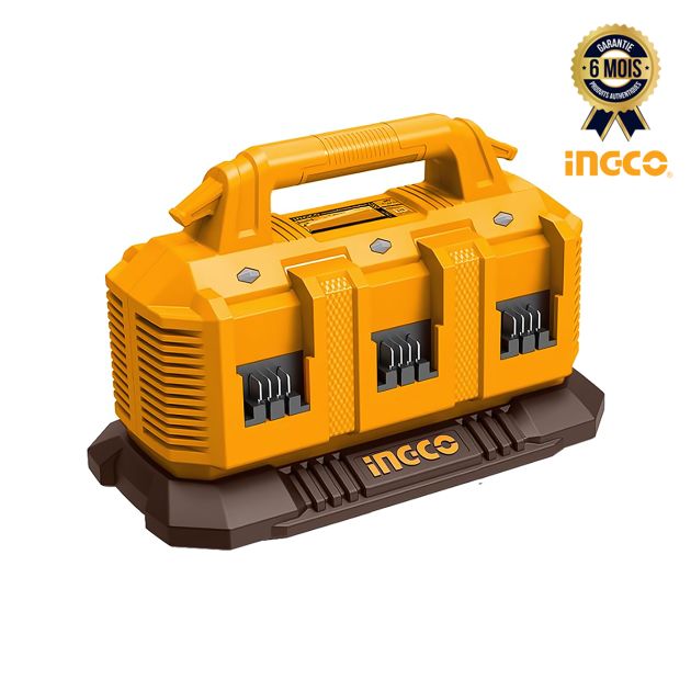 Chargeur de batterie Lithium-Ion - INGCO FCLI2064 - 20 V 4 A - 220 – 240V ~ 50/60Hz - 6 Ports de batterie P20S - Garantie 6 mois