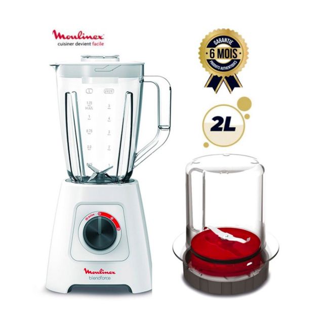 BLENDEUR - MOULINEX BLENDFORCE - LM422125 - 600 W - 2 Vitesses plus impulsion - Cruche plastique 2L + 1 bol a se