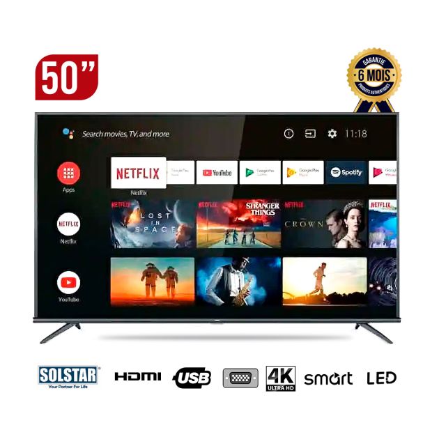 Smart TV Solstar - 50 pouces - LED - 50HSU6200ss - Noir -UHD - Garantie 06 mois