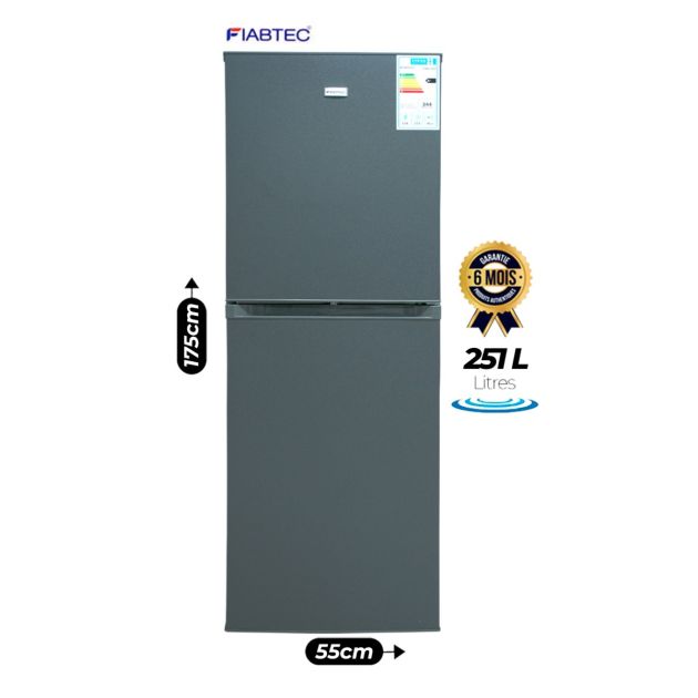 Réfrigérateur Combine FIABTEC - 251 Litres - FTBMS-350 - Avec Congélateur en Bas - Economique en énergie (A+) - Gris
