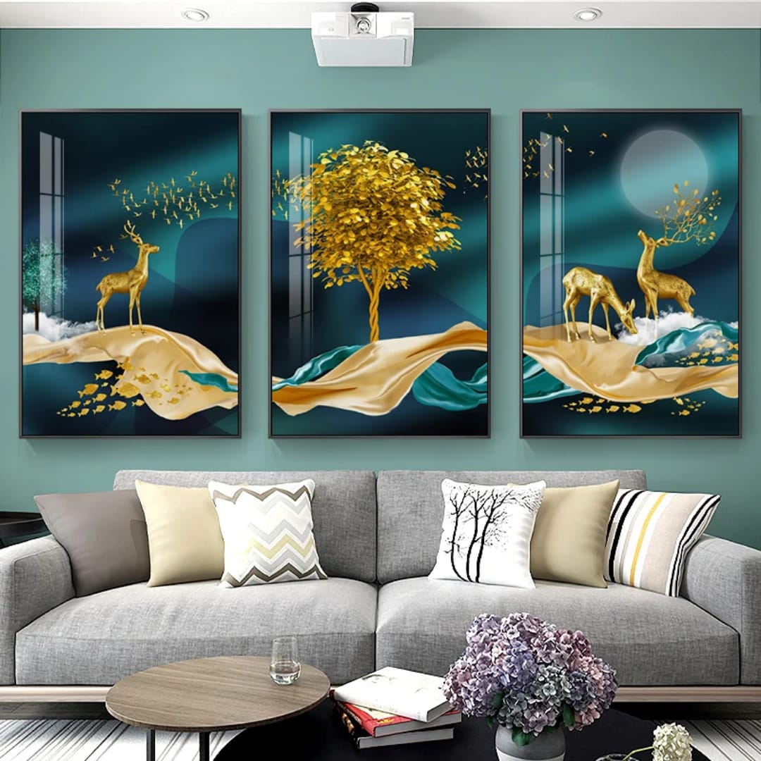 Tableau Nature dorée en triptyque