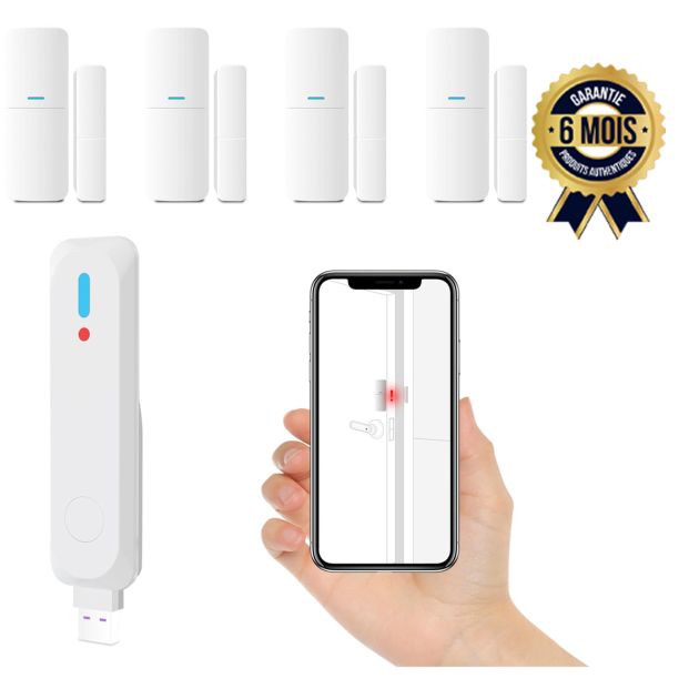Système d'alarme pour sécurité domestique sans fil - Grsico - kit de 5 pièces avec passerelle Wi-Fi - Capteurs de porte/fenêtre - Alerte APP