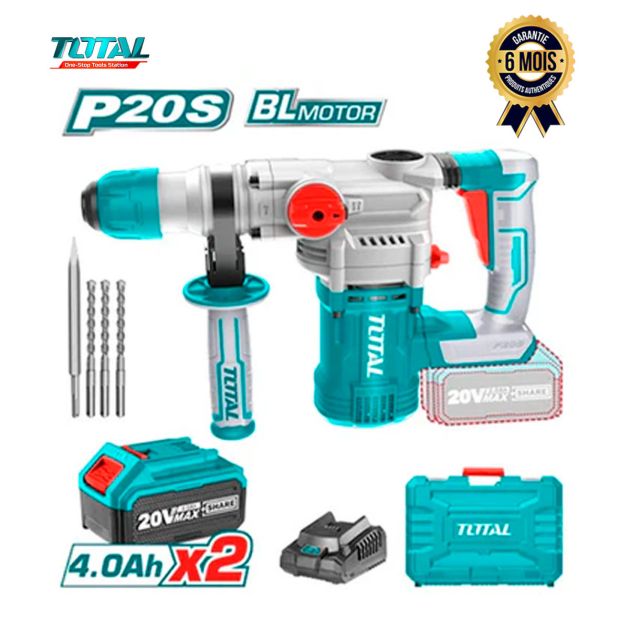 Marteau Rotatif au Lithium-Ion - Total TRHLI202882 - Sans Balais (20V) - 6 Mois