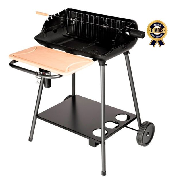 Barbecue à charbon avec cuve en fonte - BERGAMO - TOM 365538 - Grille en acier chromé et soufflerie Turbomagic sur chariot
