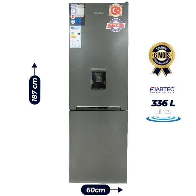 Réfrigérateur combiné FIABTEC - FTTL-374336 - 336 Litres - Avec distributeur d'eau - Acier inoxydable Foncé