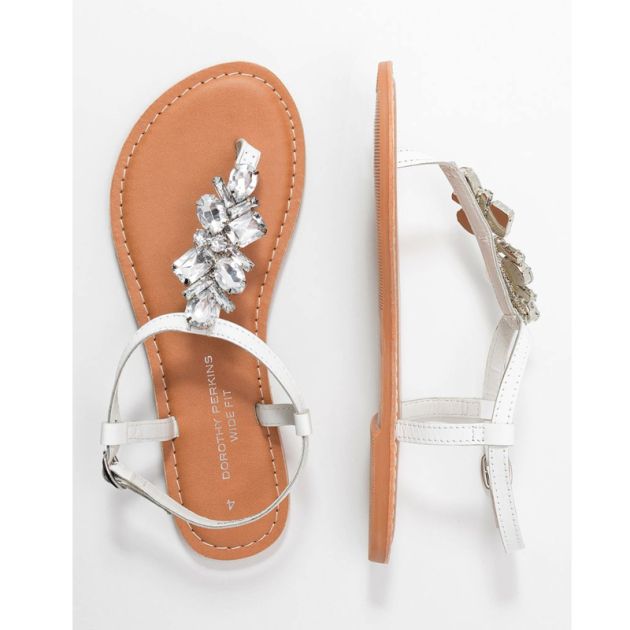 Pied-nu femme Sandale Blanche - cuir avec des perles sur la lanière avant - 37 et 38