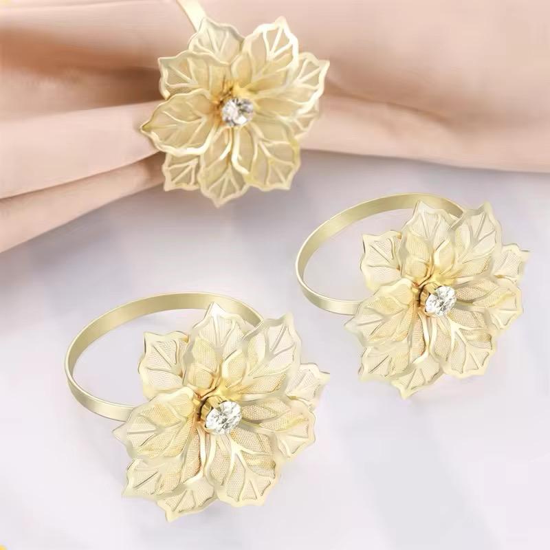 Ronds de Serviette Floraux Diamantés Dorés