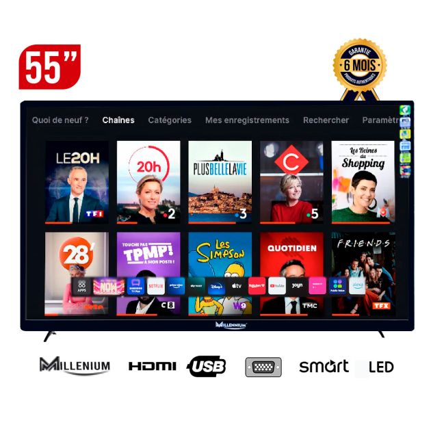 TV - SMART - Millennium 55 Pouces -55AS8000- AVEC MIRA CAST -Full HD LED TV- Garantie 6 Mois