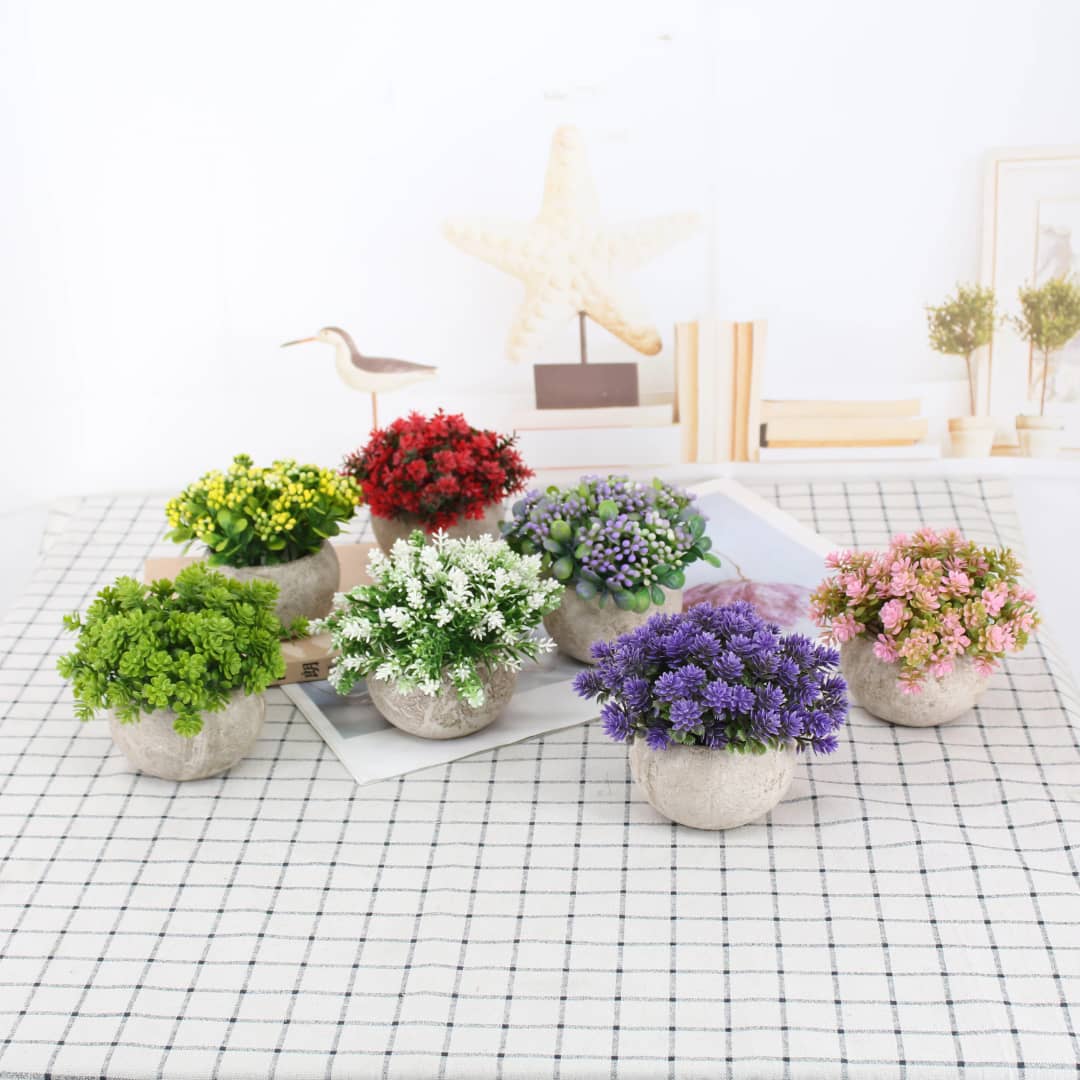 Mini plantes décoratives en pot – Fleurs artificielles colorées