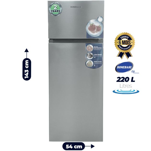 Réfrigérateur à double porte HOME BASE - FTUI-HB120ST - 220 litres - Acier inoxydable