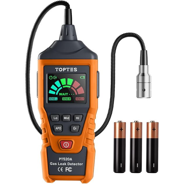 Détecteur de fuite multi-gaz - TopTes PT520A - Méthane/propane/butane/GPL - Usage domestique et camping-car - Piles incluses
