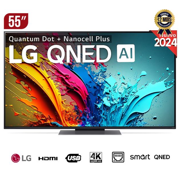 TV Smart LG 55 pouces 4K QNED - QNED86T6A - Processeur α8 4K AI - webOS24 - Mode Filmmaker™ - 4K @ 120 Hz avec AMD FreeSync™ - Modèle 2024 - Garantie 12 Mois