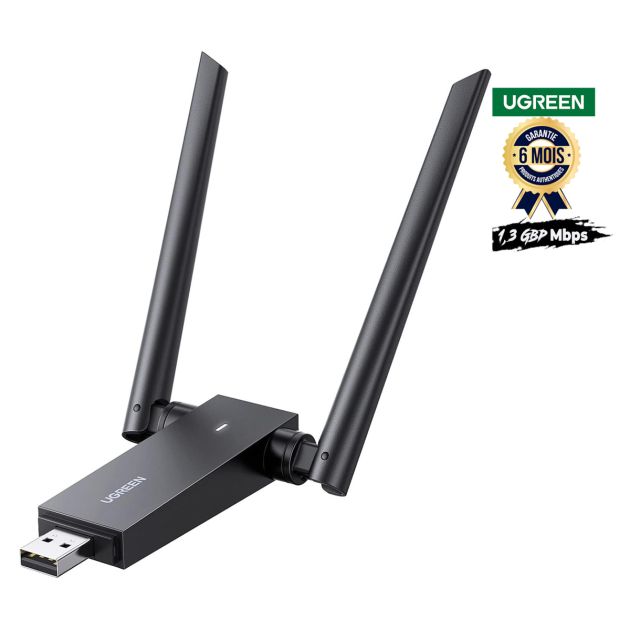 Adaptateur WiFi USB puissant - UGREEN AC1300M - Pour Ordinateur et PC - Double Antenne à gain élevé