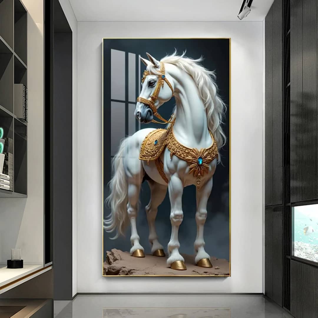 Tableau de cheval blanc majestueux