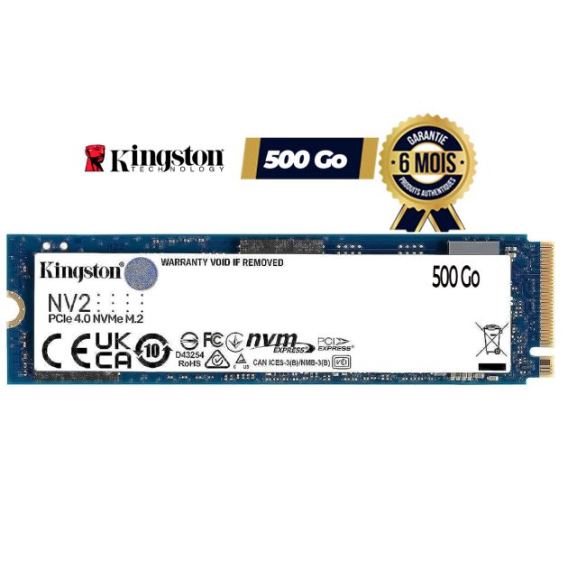 SSD interne Kingston NV2 M.2 2280 - 500 Go - Lecture max. : 3 500 Mo/s - Écriture max. : 2 100 Mo/s