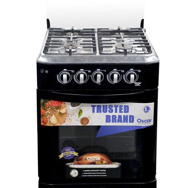 Cuisinière Oscar 4 Feux - LUXE OSC-60BDF - 60 x 60 cm - Four avec grill et plateau dégoûtage - Compartiment pour réchauffer les aliments - Noir