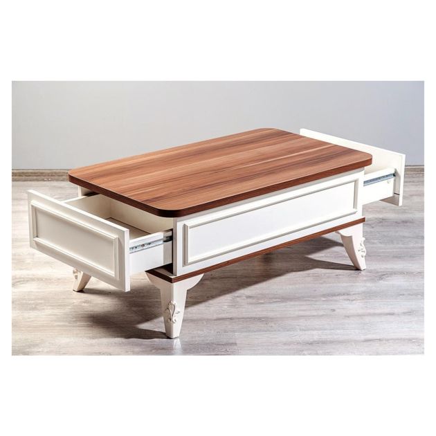 Table Basse avec 2 Tiroirs ( turc) - Paris - 22642 - Bois - Marron/Blanc