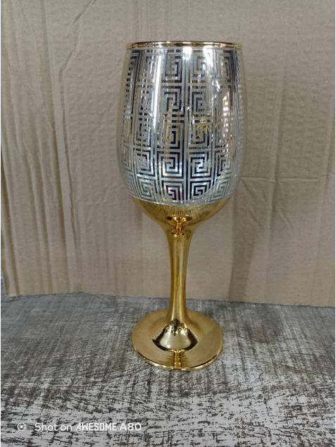 Vente en gros de Verres à vin de mariage élégants avec garniture de clé grecque dorée Flûtes de luxe pour le registre nuptial pour le champagne