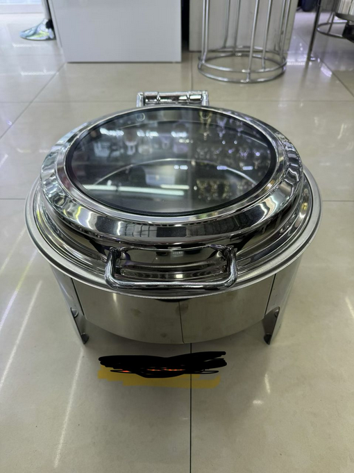 Vente chaude Bonne Qualité Réchauffeur De Nourriture Rond Grande Capacité Buffet Réchaud En Acier Inoxydable Réchaud Avec Couvercle En Verre