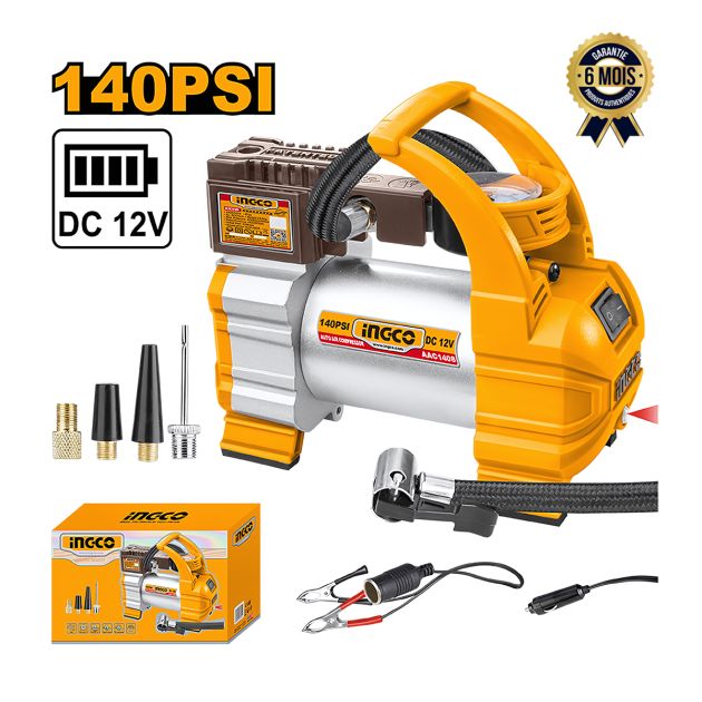 Gonfleur de Pneu à Air + Accessoires CD12V - 10A - 140PSI - INGCO AAC1408