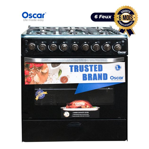 Cuisinière Oscar LUX - 6 feux - 60×76 cm - Noir