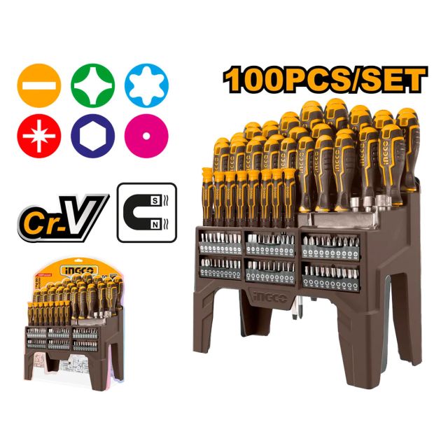 Jeu de tournevis et d'embouts Industriel 100 pcs - INGCO HKSD10028