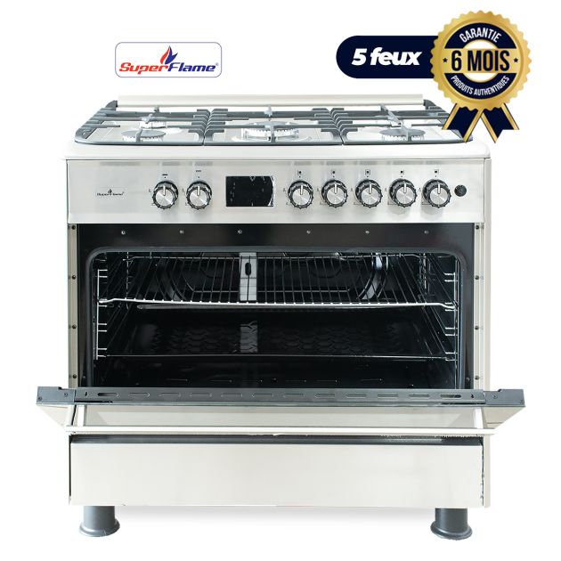 Cuisinière à Gaz  SUPER FLAME - PREMIUM - 5 foyers - 60 x 90 - SFKIF9502GBZH - Grand four - Avec panneau de commande numérique - ACIER INOXYDABLE
