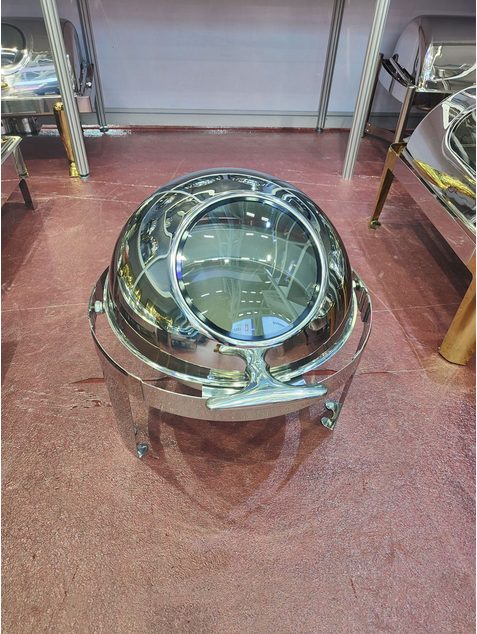 XINGPAI Nouveau Design 6L Argent Acier Inoxydable Visual Commercial Food Warmer Buffet Set Round Roll Top Chauffe-Plat