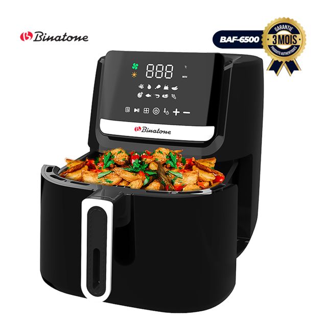 Friteuse à air - Sans huile - Antiadhésive - Avec panneau de commande numérique - BINATONE - BAF-6500 - Puissance 1600 watts