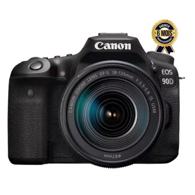Appareil photo reflex numérique Canon EOS 90DAvec objectif 18-135 mm - Vidéo 4K UHD - Ecran LCD 3" tactile et orientable - Wi-Fi/Bt + Objectif EF-S 18-135mm IS USM f/3.5-5.6