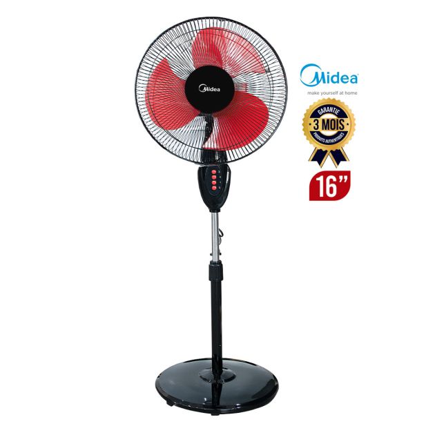Ventilateur Midea 16 pouces - FS40-11MG - 125 W - 3 vitesses - 3 Hélices - Noir et Rouge