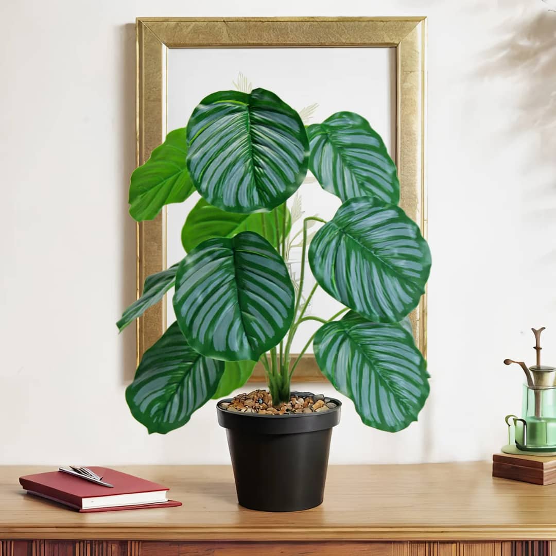 Plante décorative artificielle en pot – Feuillage rayé