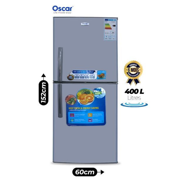 Réfrigérateur double battant OSCAR - 400 Litres - OSC 400SS - Classe climatique ST/T - Gris